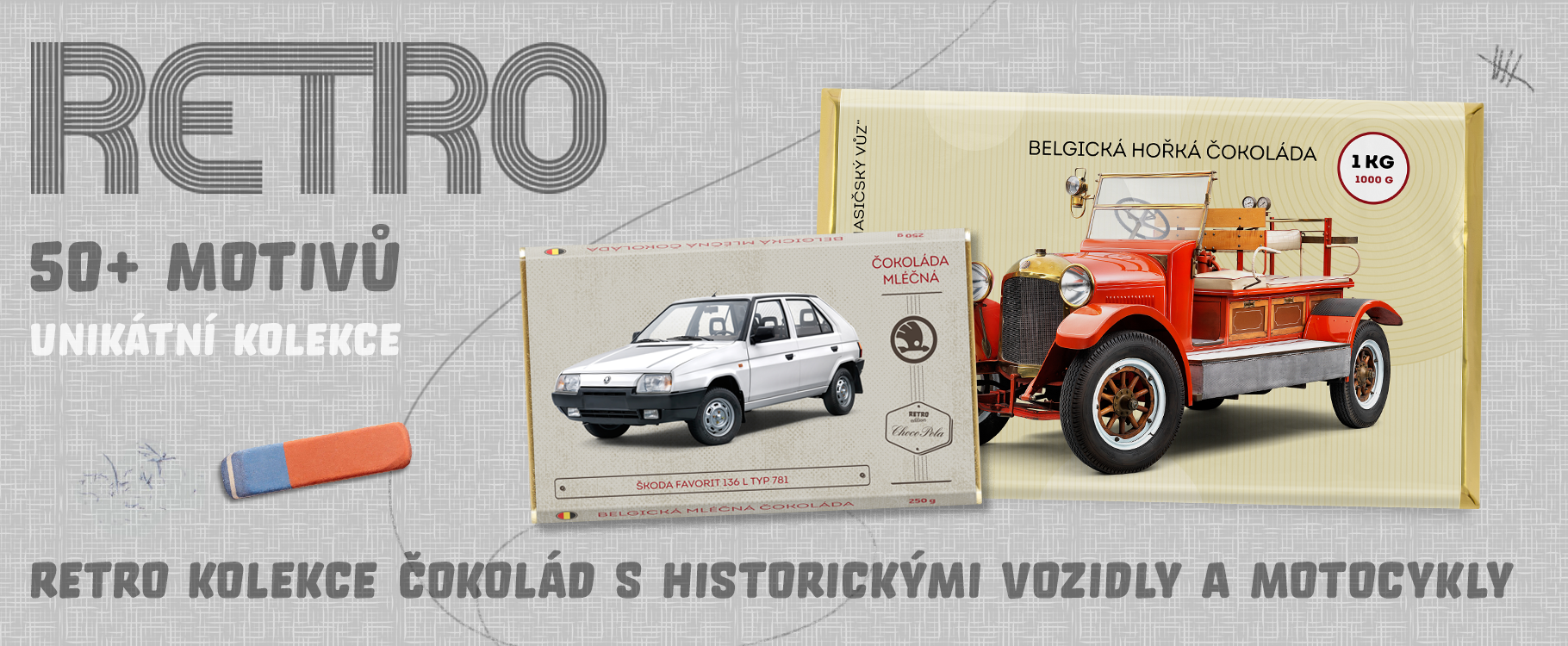 Choco Pola - čokolády s motivem historických vozidel ŠKODA
